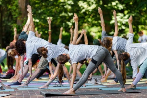 class working on Yoga Breath in a class