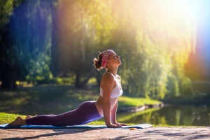 women doing Tadasana outside