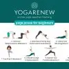 yoga poses for beginners downloadable image featuring: child's pose, cat/cow, down dog, cobra, mountain pose, forward fold, tree pose, crescent lunge, warrior two and happy baby.
