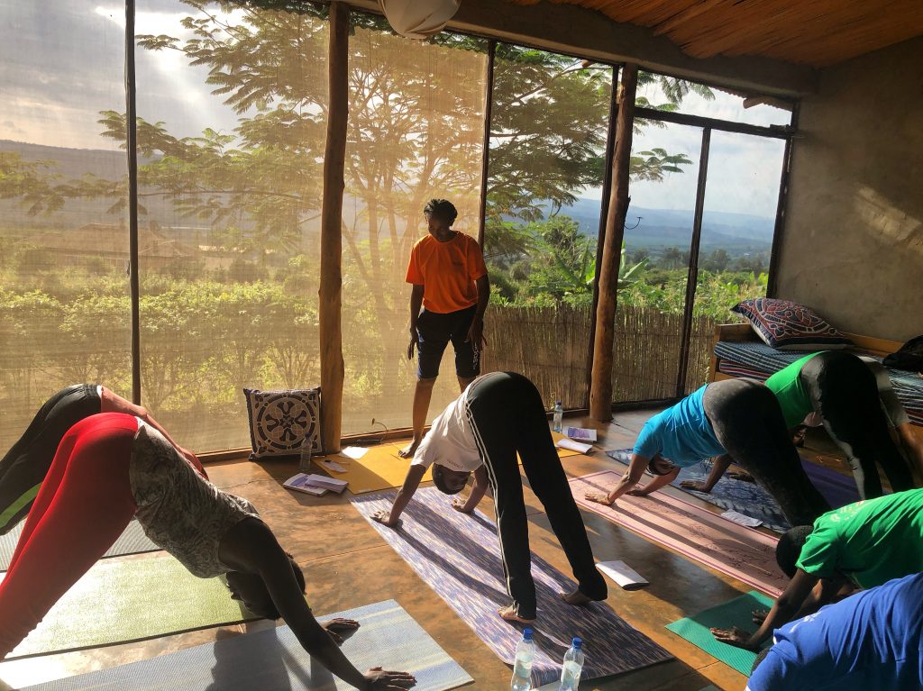A yoga class during a yoga retreat