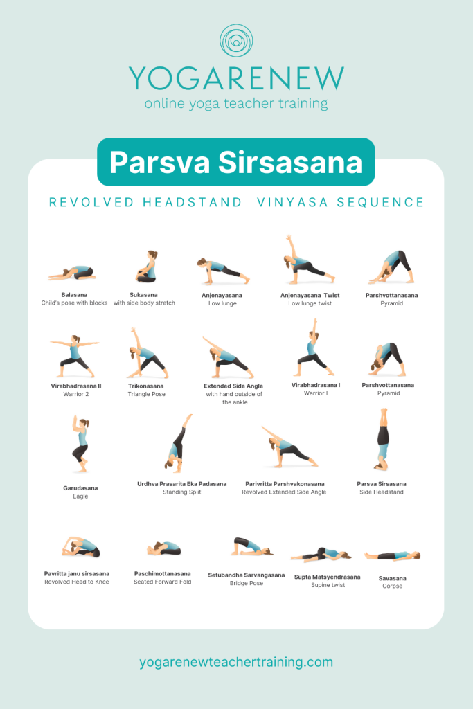Revolved Headstand yoga sequence PDF including all the prep poses leading toward Revolved Headstand