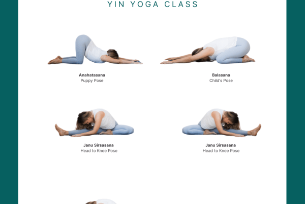 Yin yoga sequence pdf with puppy pose, child's pose, Janu Sirsasana (both sides), Paschimottanasana, and Savasana