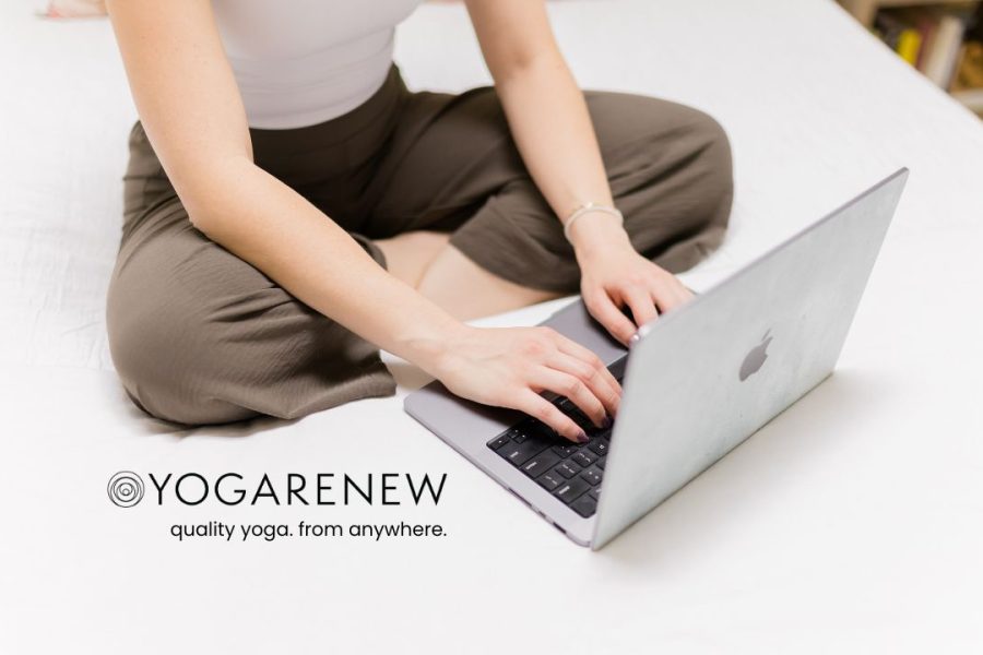 yoga app girl on laptop