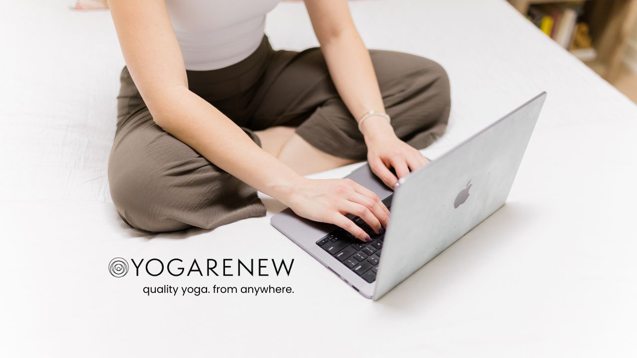 yoga app girl on laptop