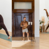 3 different images of yogis practicing yoga online & in a yoga studio