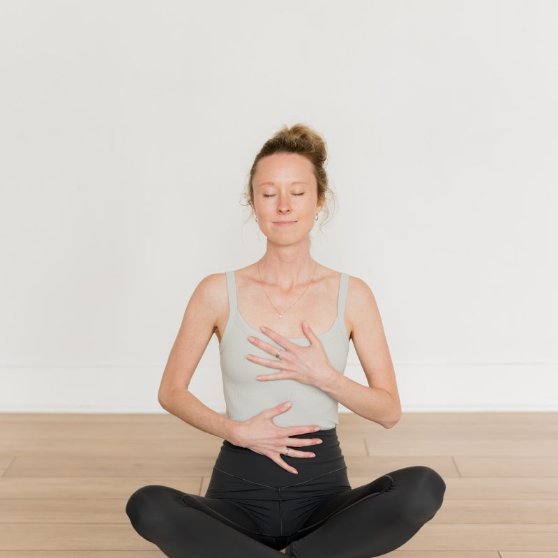 breathwork and pranayam online course promo - kate wall sitting in sukhasana breathing