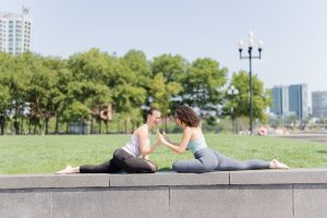 bestie pigeon pose yogis in the sunshine