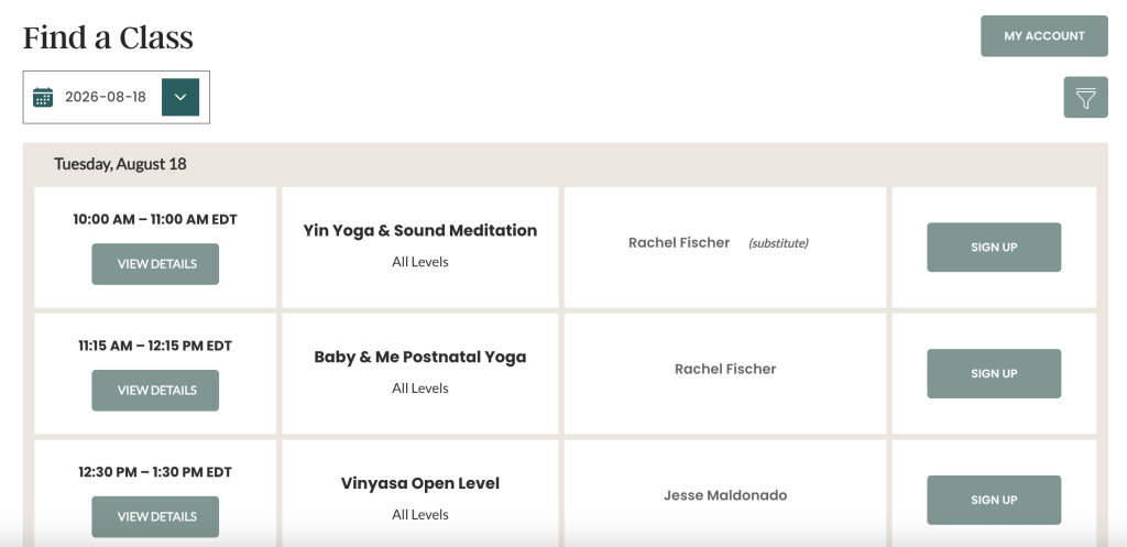 Example of a balanced weekly schedule for a yoga teacher with a full-time job