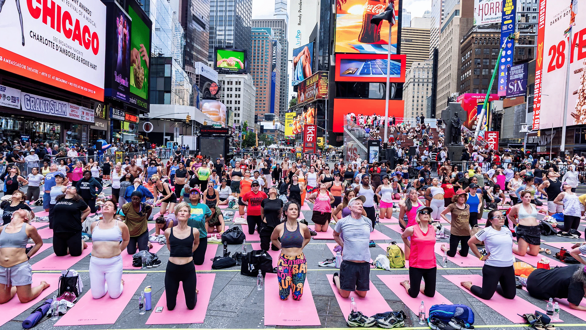 You can still take this massive open-air yoga class in Times Square this weekend